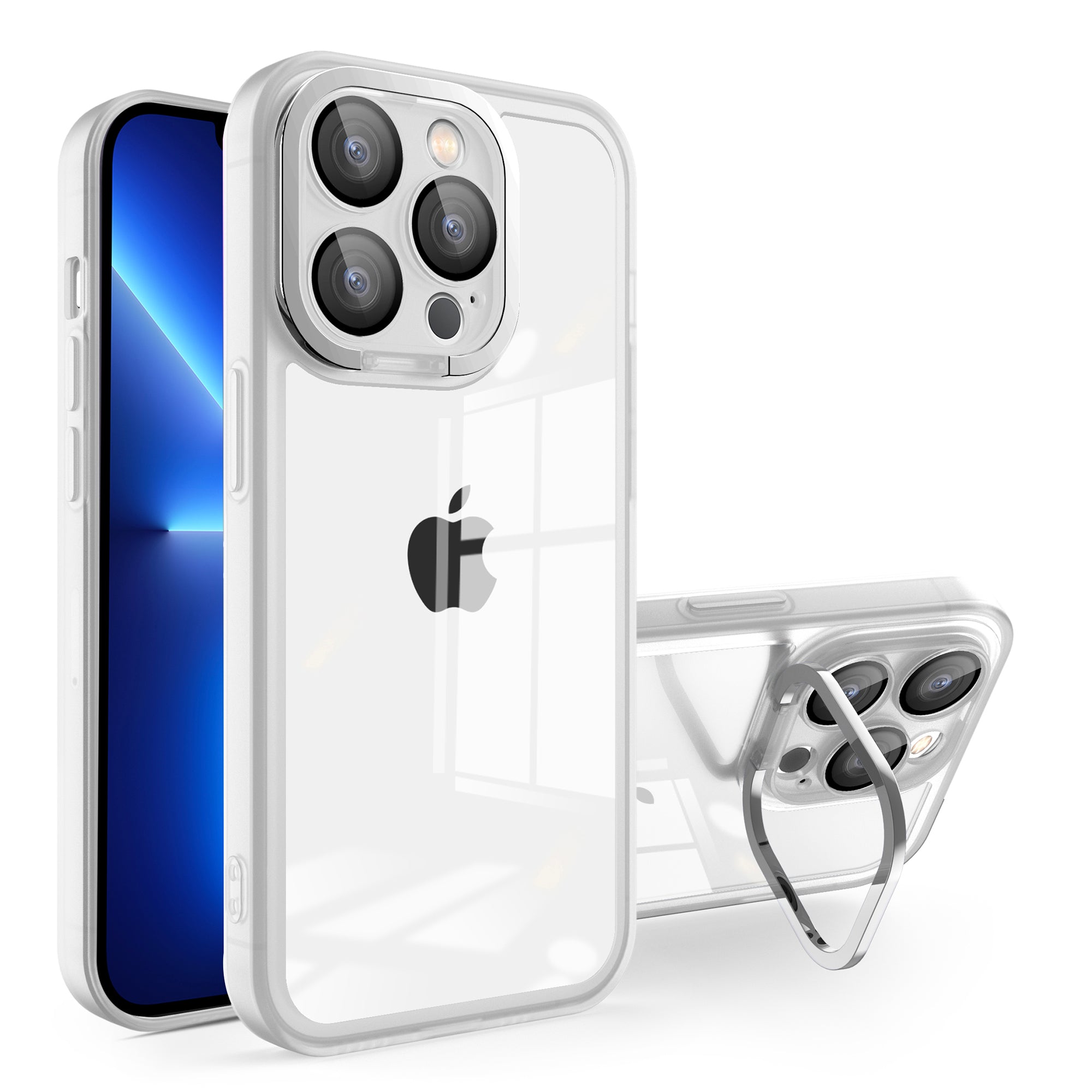 Til iPhone 13 Pro Akryl+PC+TPU-telefontaske Kameraramme Kickstand Matt klart cover med glaslinsefilm Til iPhone 13 Pro Akryl+PC+TPU-telefontaske Kameraramme Kickstand Matt klart cover med glaslinsefilm